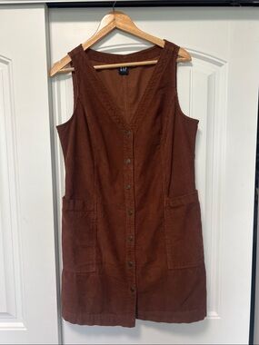 GAP Brown Corduroy Button-Front Pinafore Dress